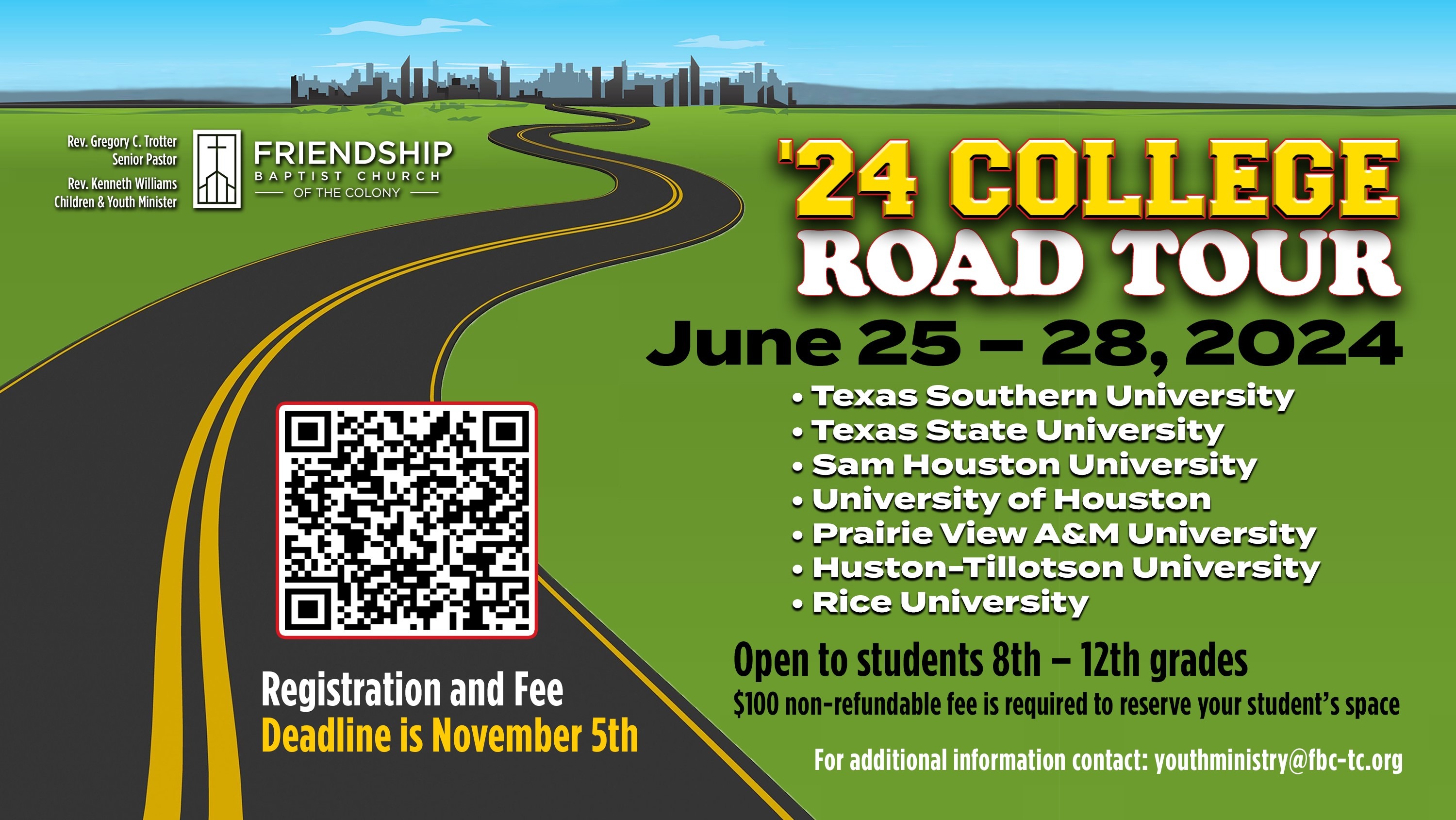 2024 College Road Tour Registration Tickets, Friendship Baptist Church