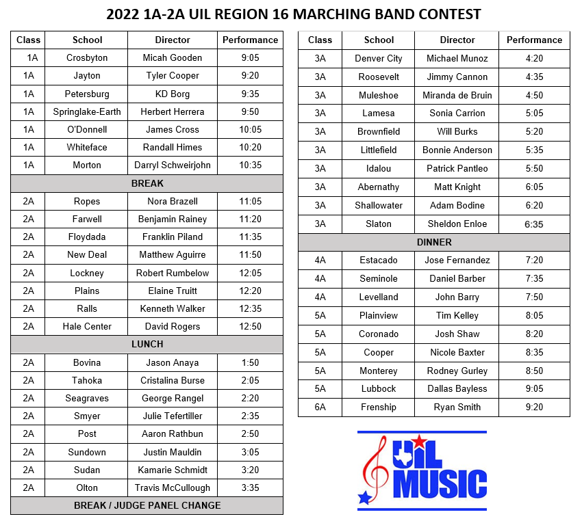 UIL Region 16 Marching Band Contest Tickets Lowrey Field At 