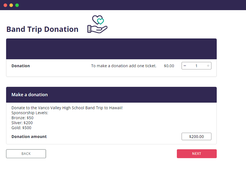 Screenshot of Event Fundraising Software Donation Page